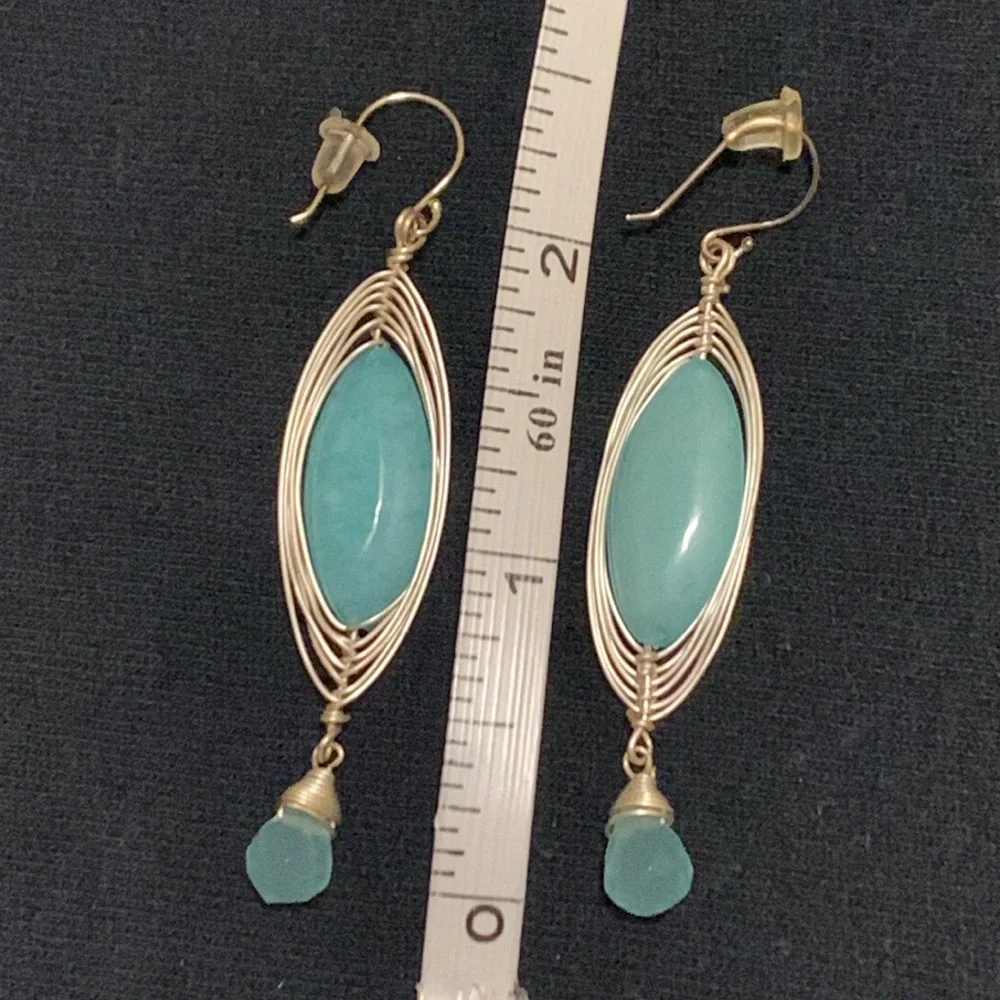 Handmade Wire Wrapped Amazonite Stone Dangle Earrings